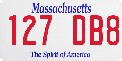 MA license plate 127DB8