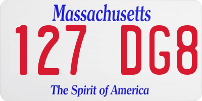 MA license plate 127DG8