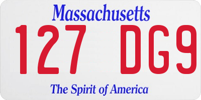 MA license plate 127DG9