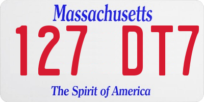MA license plate 127DT7