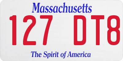 MA license plate 127DT8