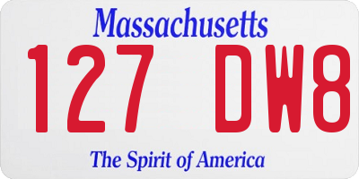 MA license plate 127DW8