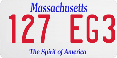 MA license plate 127EG3