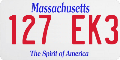 MA license plate 127EK3