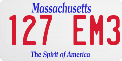 MA license plate 127EM3