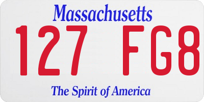 MA license plate 127FG8