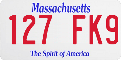 MA license plate 127FK9
