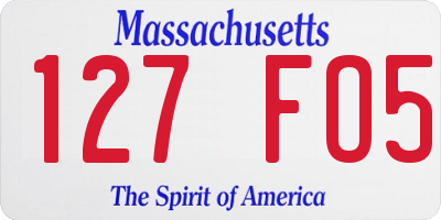 MA license plate 127FO5