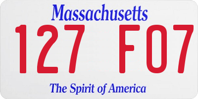 MA license plate 127FO7