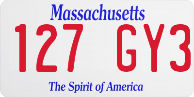 MA license plate 127GY3