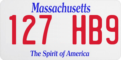 MA license plate 127HB9
