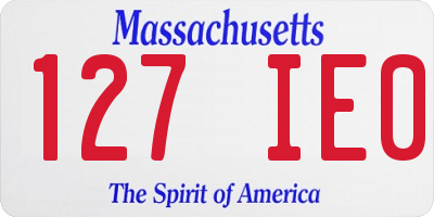 MA license plate 127IE0