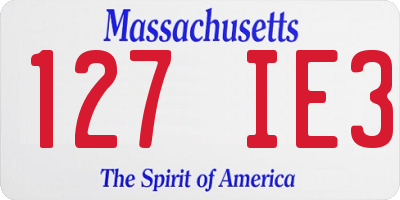 MA license plate 127IE3