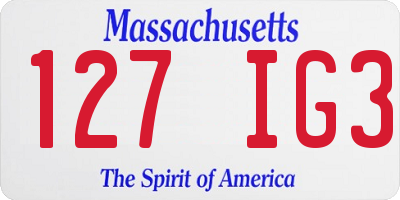 MA license plate 127IG3