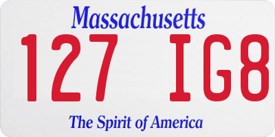 MA license plate 127IG8