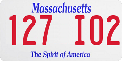 MA license plate 127IO2