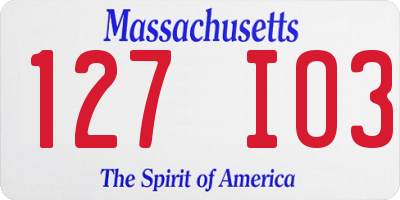 MA license plate 127IO3