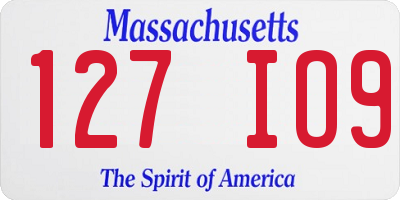 MA license plate 127IO9