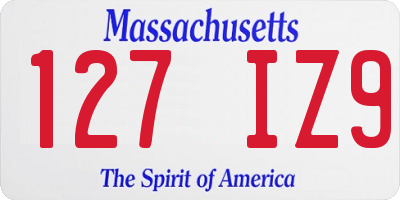 MA license plate 127IZ9