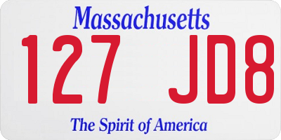 MA license plate 127JD8