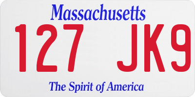 MA license plate 127JK9
