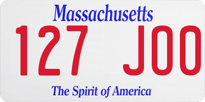 MA license plate 127JO0
