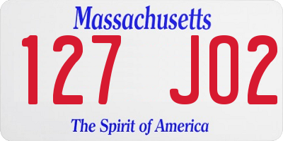 MA license plate 127JO2