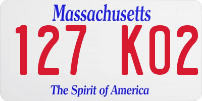 MA license plate 127KO2