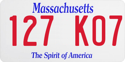 MA license plate 127KO7