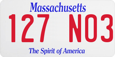 MA license plate 127NO3
