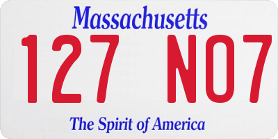 MA license plate 127NO7