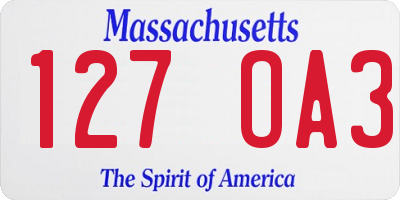 MA license plate 127OA3