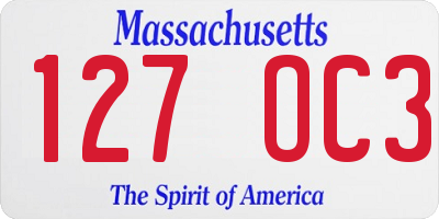 MA license plate 127OC3