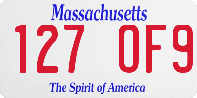 MA license plate 127OF9