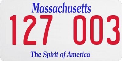 MA license plate 127OO3