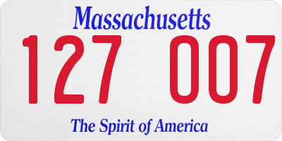 MA license plate 127OO7