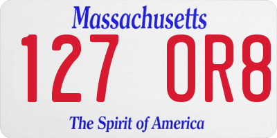 MA license plate 127OR8