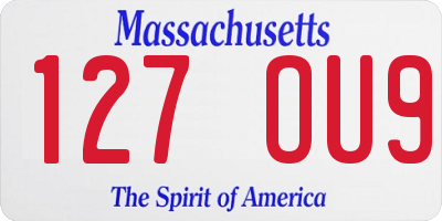 MA license plate 127OU9