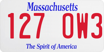 MA license plate 127OW3