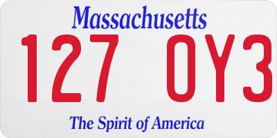 MA license plate 127OY3