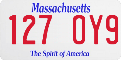 MA license plate 127OY9