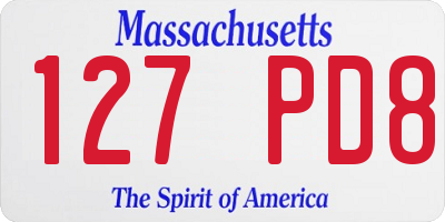 MA license plate 127PD8