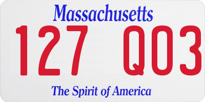 MA license plate 127QO3