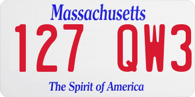 MA license plate 127QW3
