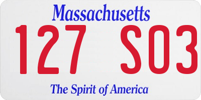 MA license plate 127SO3