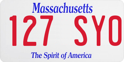 MA license plate 127SY0