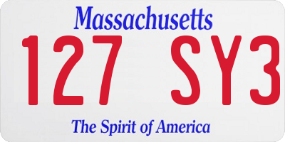 MA license plate 127SY3