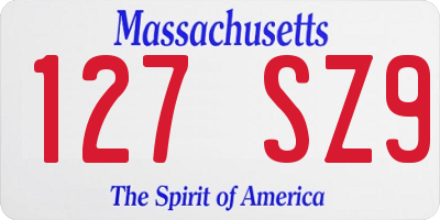 MA license plate 127SZ9