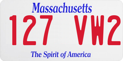 MA license plate 127VW2