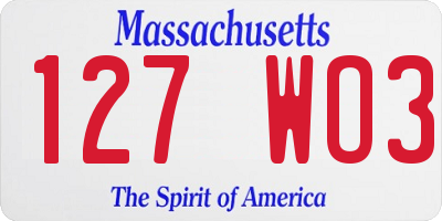 MA license plate 127WO3
